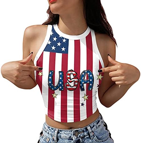 4th Temmuz Tankı Üstleri Kadınlar için Amerikan Bayrağı Yaz Casual Kolsuz T Shirt Yıldız Çizgili Vatansever Egzersiz