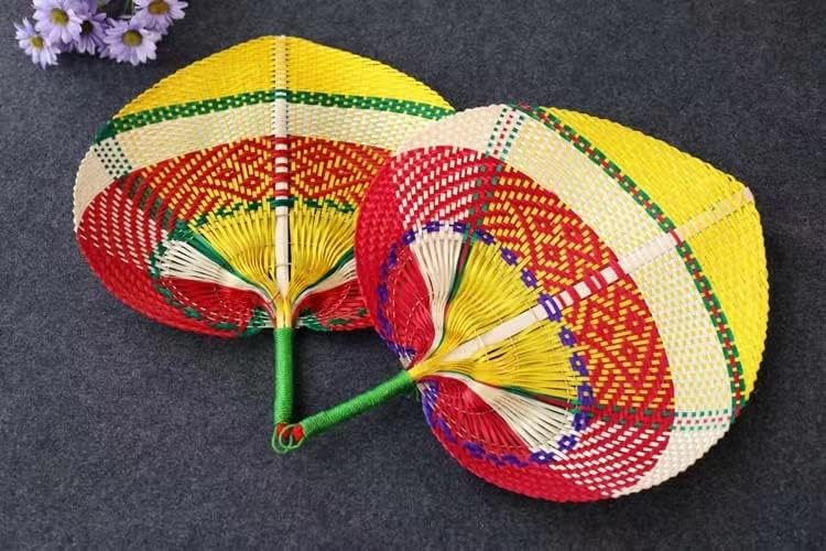 GOUDAN Doğal Bambu Rafya Fanlar, renkli El Dokuma Fan El Yapımı Fan Rattan Dekor, yaz Soğutma Malzemeleri Çiftlik