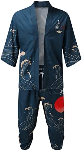 Erkek Eğlence Rahat Antika Dijital Baskı Kimono Cüppe Hırka Gömlek Pantolon Gömlek Akşam Yemeği Takım Elbise Erkekler