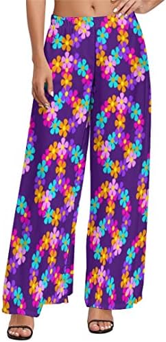 Çiçek Barış Pantolon Bahar Yüksek Bel Hippi Parlak Baskı Rahat Geniş Bacak Pantolon Kadın Büyük Boy Sokak Giyim Düz