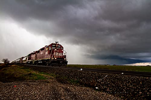 Demiryolu Fotoğraf Baskı (Çerçeveli Değil) Resim Tren Çıkan Fırtına Oklahoma Fırtına Duvar Sanatı Seyahat Dekor 4x6