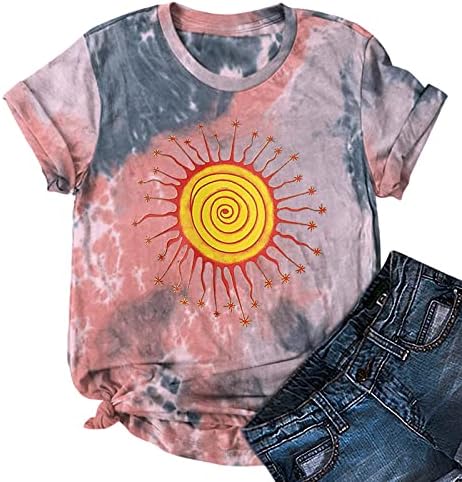 Hediye Üstleri Bayan Sonbahar Yaz Kısa Kollu Tekne Boyun Güneş Grafik Kawaii Komik Batik Üstleri T Shirt Bayanlar
