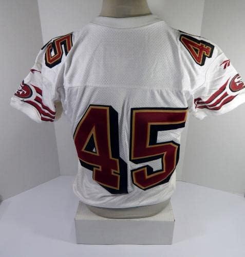 1997 San Francisco 49ers 45 Oyunu Yayınlandı Beyaz Forma 48 008 - İmzasız NFL Oyunu Kullanılmış Formalar