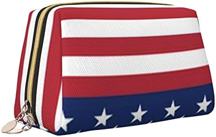 Ffexs Amerikan Bayrağı Yıldız Çizgili Deri Kozmetik Çantası, Büyük Kapasiteli Taşınabilir Kozmetik Çantası, Kolay