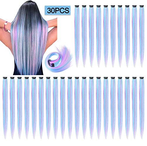 YMHPRIDE 30 PCS renkli klip saç uzatma, 20 inç karışık renk ısıya dayanıklı düz Hairpieces için kız kadın çocuk, moda