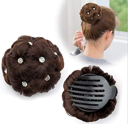 Yudıt Rhinestone Pençe Klip Saç Topuz Updo Hairpieces Sentetik Saç Çiçek At Kuyruğu Toka Uzantıları Kadınlar için(Siyah