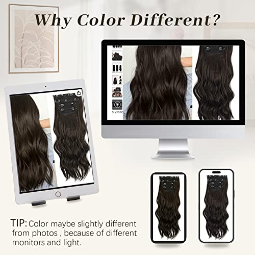 Sué Zarif Koyu kahverengi postiş klipsi Uzun sentetik saç uzantıları 20 inç Kalınlığında Saç Parçaları Kadınlar için