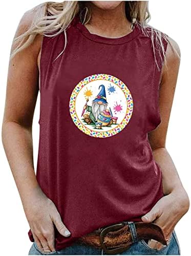Kadın Kolsuz Paskalya T Shirt Sevimli Gnome Yumurta Grafik Baskı Tank Top Slim Fit Casual Bluz Crewneck Yelek Üstleri