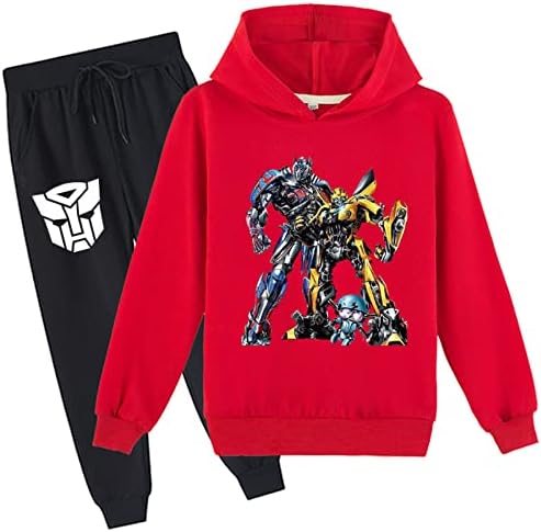 Leeorz Çocuklar 2 Parça Kıyafetler Transformers Hoodies Grafik Uzun Kollu Tişörtü ve Sweatpants Rahat Eşofman Boys