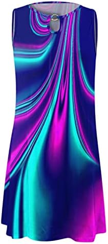 Yaz Casual Tank Elbise Kadınlar için Kolsuz Anahtar Deliği O-boyun Plaj Sundress Baskı Akıcı Moda Gevşek Fit Mini