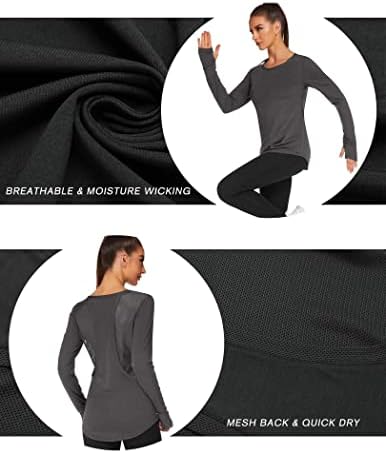 Pınspark Uzun Kollu Egzersiz Gömlek Kadınlar için Örgü Aç Geri Egzersiz Üstleri Yürüyüş spor forma Kuru Fit Nefes