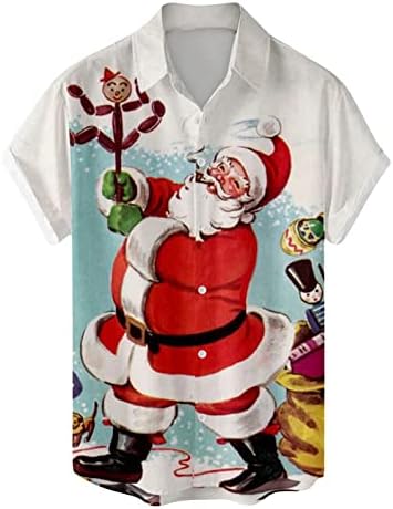 Xiloccer Noel Gömlek Erkekler için Kısa Kollu Düğme Aşağı T-Shirt Komik Çirkin Santa Üstleri Plaj Partisi Tatil havai