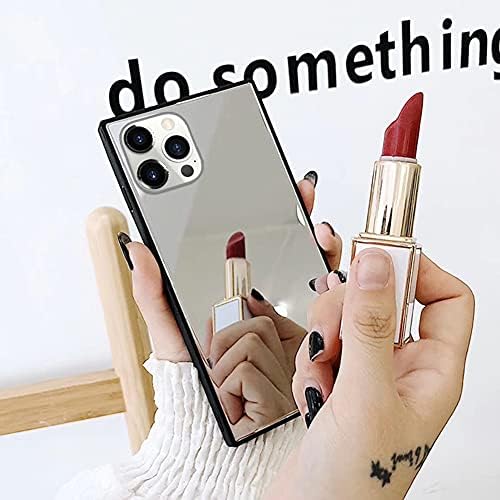 LUVİ iPhone 14 Plus ile Uyumlu Kadınlar için Kare Ayna Kılıfı Makyaj Sevimli Lüks Parlak Cam Ayna Silikon Tamponlu