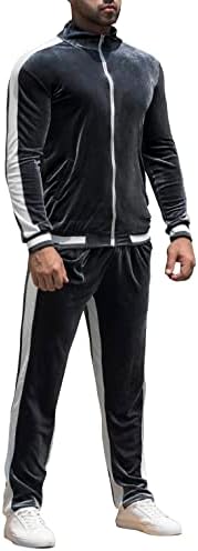 RPOVIG Kadife Eşofman Eşofman Kadife: erkek koşu eşofman takımı 2 Parça Set fermuarlı sweatshirt Ceket cepli pantolon