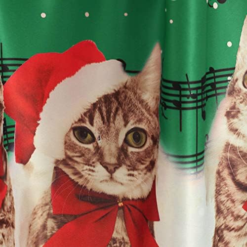 Kadın Noel Tekne Boyun Uzun Kollu Müzik Notası ve Kedi Baskı Midi Elbise Vintage Kokteyl Salıncak Akşam Parti Kıyafeti