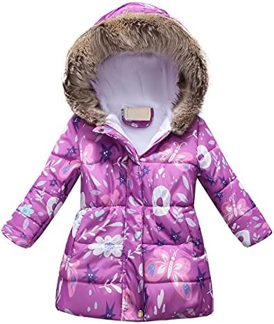 Bebek Çocuk Kız Kış Kalın Sıcak Kapşonlu Rüzgar Geçirmez Ceket Dış Giyim Ceket Kışlık Mont Kızlar için (Mor, 6-7 Yıl)