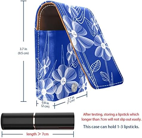 ORYUEKAN Ruj Durumda Ayna ile Sevimli Taşınabilir Makyaj Çantası kozmetik çantası, Modern Sanat Çiçek Mavi