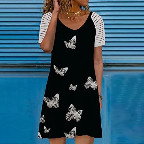Kadınlar için yaz Elbiseler Sevimli Kelebek Baskı Güneş Elbise Moda Kısa Kollu V Boyun Tshirt Baskılı Shift Midi Elbiseler