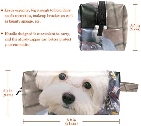 Makyaj çantası Seyahat Çantası, Suya dayanıklı Makyaj kozmetik çantası Seyahat Organizatör Aksesuarları, Beyaz Köpek