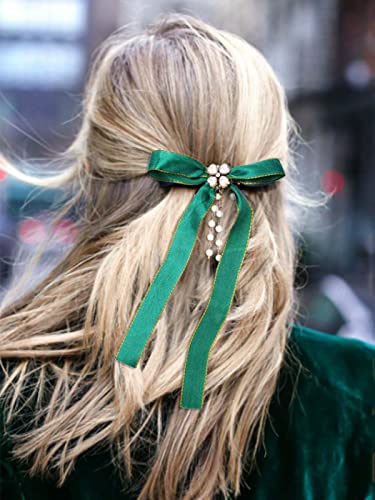 Casdre Vintage İnci saç tokası Altın Yeşil Yay Saç Tokası saç parçası Püskül Akşam Parti saç aksesuarları Kadınlar