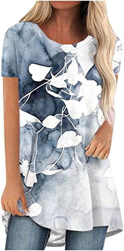 Bayan Bluzlar Kısa Kollu Gizlemek Göbek Tunik Uzun Gömlek Gevşek Fit Şık Tunikler Üst Giyim Tayt ile Çiçek Gömlek