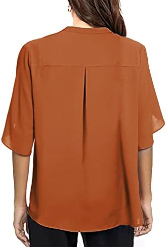 DOPOCQ Gömlek Kadınlar ıçin Bahar Moda Yarım Kollu T Shirt Uzun Zammı V Yaka Şifon Konfor Düğme Fit Tunik Bluzlar
