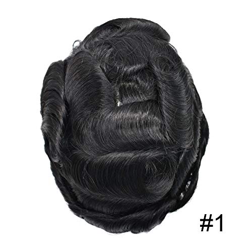 YÜZ MUCİZE fransız dantel ön erkek peruk postiş poli cilt NPU etrafında siyah saç sistemi (6*9, 1 Jet Siyah-120%