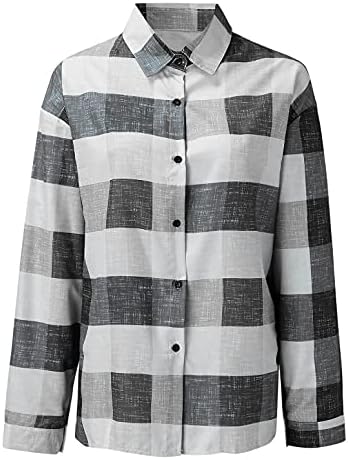 ıCODOD Bayan Shacket Ceket Sonbahar Ceketler Kadın Artı Boyutu Ekose Gömlek Hafif Uzun Kollu Gömlek Düğme Bluzlar