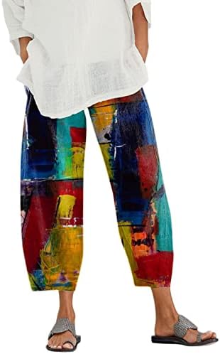 Yaz kapri pantolonlar Kadınlar için Geniş Bacak Pamuk Keten Uzun Pantolon Rahat Hafif Atletik Yoga Pantolon Cep ile