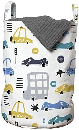 Ambesonne Trafik Çamaşır Torbası, Durak Tabelaları ve Sokak Tabelaları ile Çocuksu Araba Sürücü Otomobilleri Çizgi