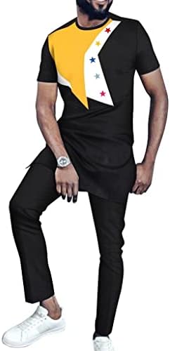 Erkek Moda Afrika Giysi Dashiki Kısa Kollu Rahat Kıyafetler Gömlek Üst ve Pantolon Geleneksel Kültürel Eşofman