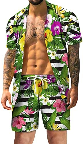 Düğmeli Kısa Kollu Baskılı Şort Rahat Gömlek Plaj Seti Erkek İlkbahar Yaz Casual erkek Takım Elbise Glitter giyisi