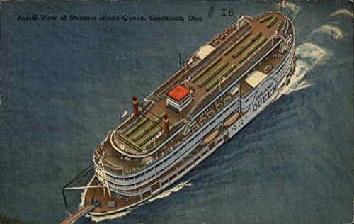 Steamer Island Queen Cincinnati, Ohio'nun Havadan Görünümü OH Orijinal Antika Kartpostal