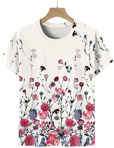 Moda Casual Tops Kadınlar için Çiçek Baskı T Shirt Crewneck Kısa Kollu Bluz 2023 yazlık gömlek