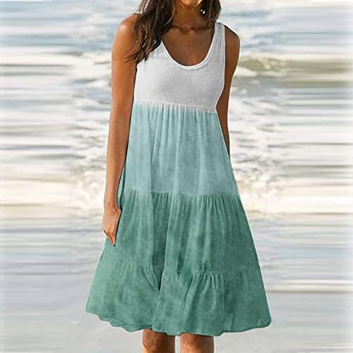Fragarn Tatil Kıyafetleri Kadınlar için, kadın Yaz Kolsuz Dantelli Plaj Elbise O Boyun Midi Elbise Casual Sundress
