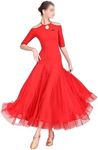 ZYZMH Yarım Kollu Iplik Kabarık Tasarım Kadın Latin Dans Elbise Performans Modern Latino Giyim (Renk: A, Boyutu: M