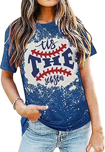 Bu Sezon Beyzbol Ağartılmış T-Shirt Kadınlar için Beyzbol Grafik Mektup Baskı Tee Üstleri Yaz Rahat Beyzbol Gömlek