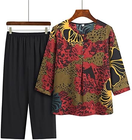 Yaz Setleri Kadınlar 2 Parça Kıyafetler Artı Boyutu Rahat Kısa Kollu Tişört ve Pantolon Setleri Yaşlı Kadınlar Rahat