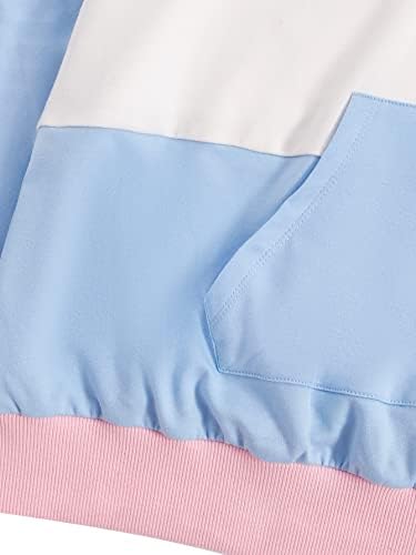 SweatyRocks Kadın Rahat Uzun Kollu Renk Bloğu Kapüşonlu Sweatshirt Cepli
