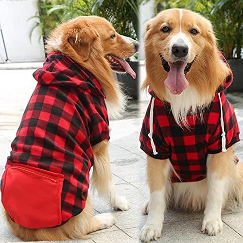 TTBDWııan Orta Köpek Kazak Erkek Köpekler için Pet Sonbahar ve Kış Polar Cep Kazak Kırmızı Siyah Kafes Üstleri Pet