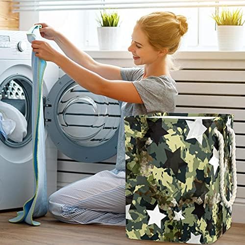 Inhomer Çamaşır Sepeti Kamuflaj Yeşil Retro Yıldız Beyaz Katlanabilir çamaşır sepetleri Firma çamaşır Kutusu giysi