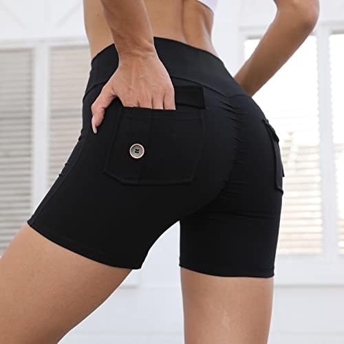 Yüksek Bel Sıkı Yoga Pantolon Kadınlar için Yaz Elastik Kemer Popo Kaldırma Spor Yoga Şort Kargo Cepler ile