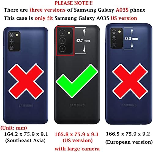 Asuwish ile Uyumlu Samsung Galaxy A03s ABD Versiyonu 5G 2022 Cüzdan Kılıf Temperli Cam Ekran Koruyucu Fermuar açılır
