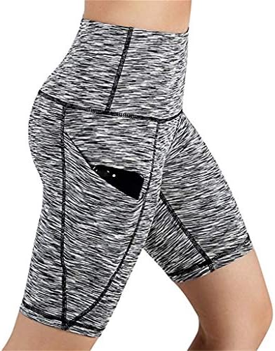 ZEFOTİM ✿ Kadınlar için rahat Pantolon Yüksek Bel Cep Yoga Kısa Koşu Atletik Yoga Şort Pantolon (Gri, Küçük)