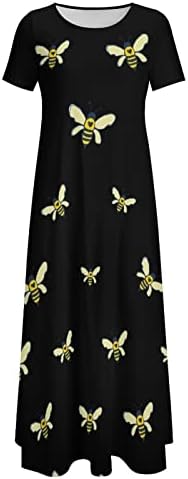 Arılar kadın kısa kollu yuvarlak boyun uzun Maxi Elbiseler baskılı yaz