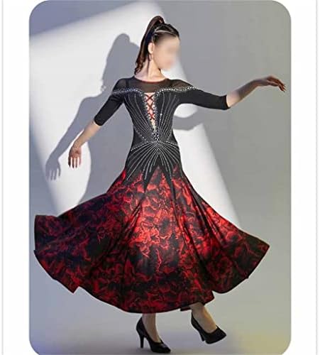 JKUYWX Kadın Balo Salonu Dans Performansı Elbise Yarım Kollu Vals Rekabet Kostüm Örgü Tango Dans Elbise (Renk: D,