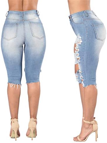 Andongnywell Bayan Yüksek Belli Sıkıntılı Sıkı Kot Şort Rahat kısa kot pantolon Cepler ile Zip Pantolon