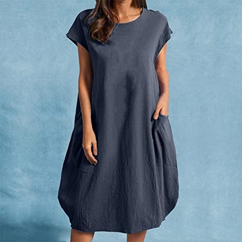 Fragarn Kadınlar için Giysi 2023, kadın Moda Düz Renk Pamuk Keten Gevşek Rahat Cep Elbise