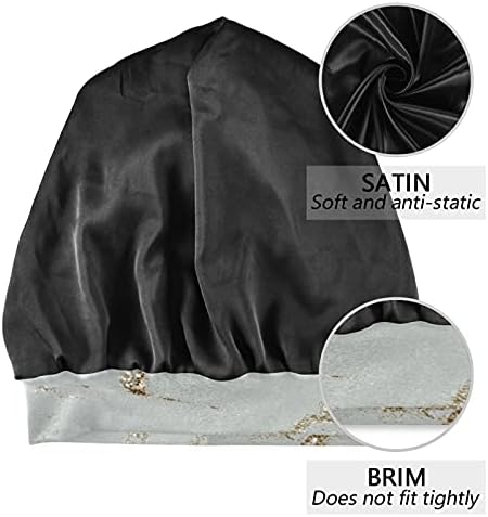 Kafatası Kap Uyku Kap Çalışma Şapka Bonnet Beanies Kadınlar için Mermer Taş Soyut Çizgili Gri Altın Uyku Kap Çalışma