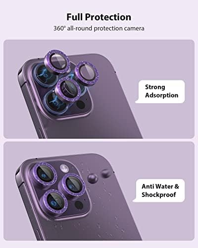 POROLIR Uyumlu iPhone 14 Pro / iPhone 14 Pro Max Kamera Lens Koruyucu Bling Glitter Alüminyum Alaşım Artı 9H Temperli